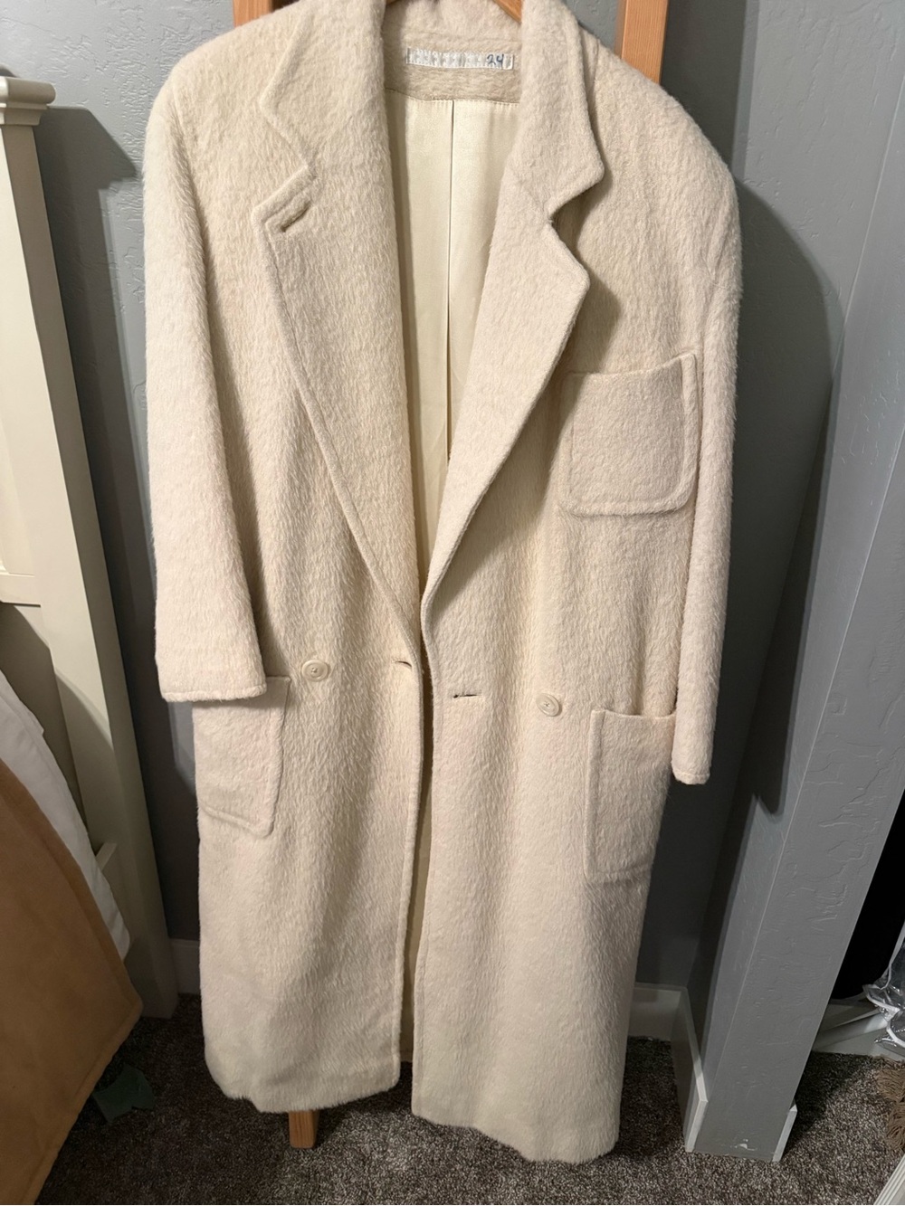 Perry Ellis Cream Long Wool-Blend Trench Coat